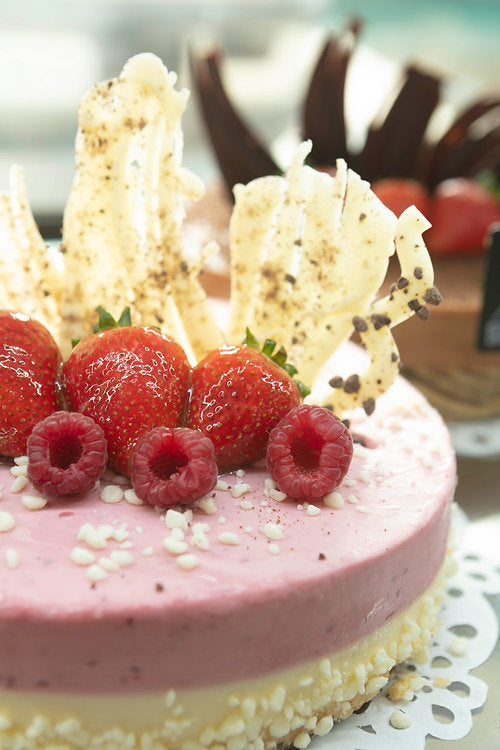 Raspberry and White Chocolate Layered Cheesecake - also available in gluten free